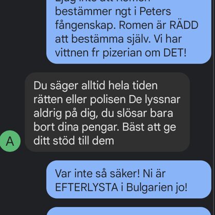 SMS-chatt mobilephone with Arlene Takahashi (Kallmyr) 19. Febr -22. Jag tar felsumma